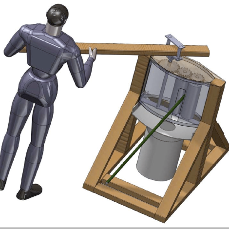 A rendering of a sorghum press in use