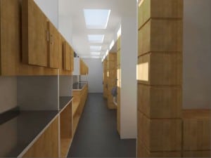 A rendering of the mobile clinic's hallway