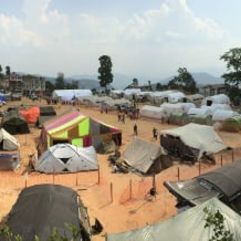 A humanitarian base camp by the International Organization for Migration in Nepal after its earthquake