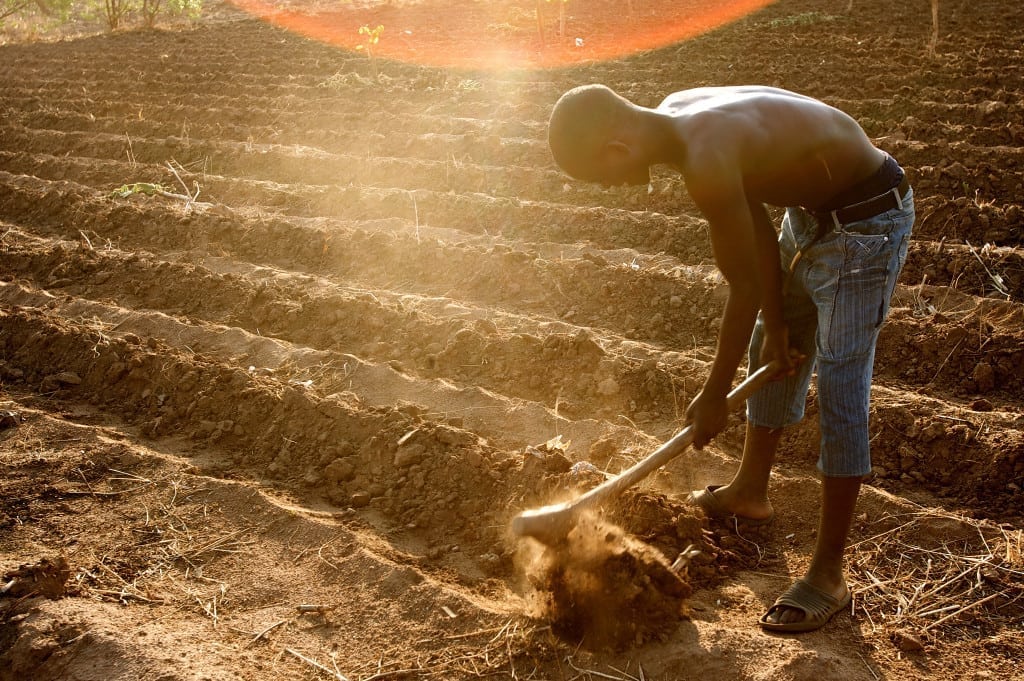 A farmer builds furrows