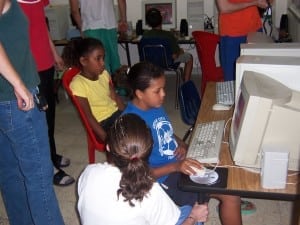 Students work at computers