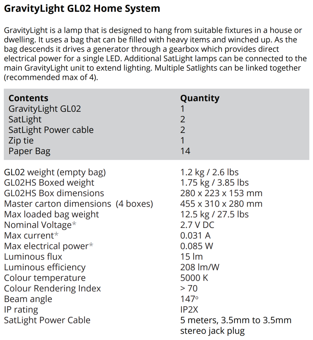 GRAVITY LIGHT GL02 : Lampe écologique à gravité