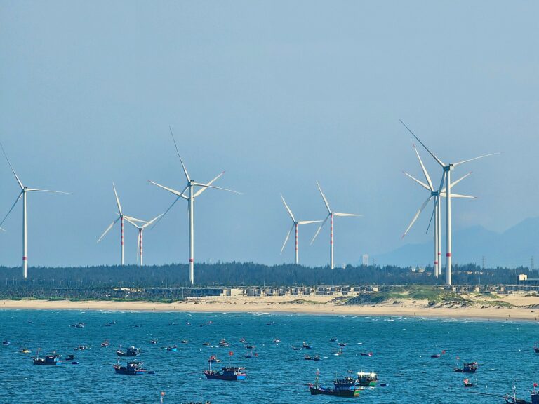 Windpower turbines line the coast of Phan Thiet, Bình Thuận, Vietnam. Photo: Olivia Le / Unsplash