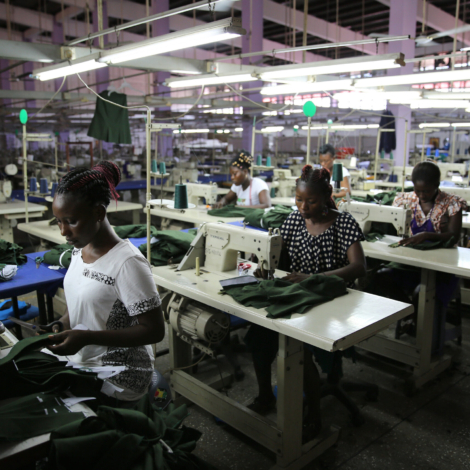 Factory workers in one of Ghana's businesses make shirts.